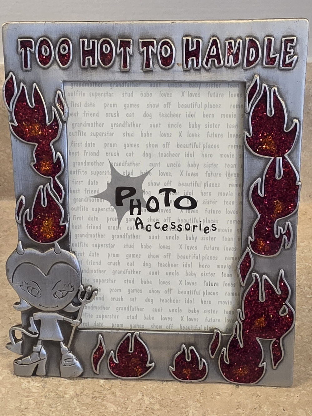 *New* Vintage Too Hot to Handle Glitter Flame Photo Frame - Red 3.5" X 5"